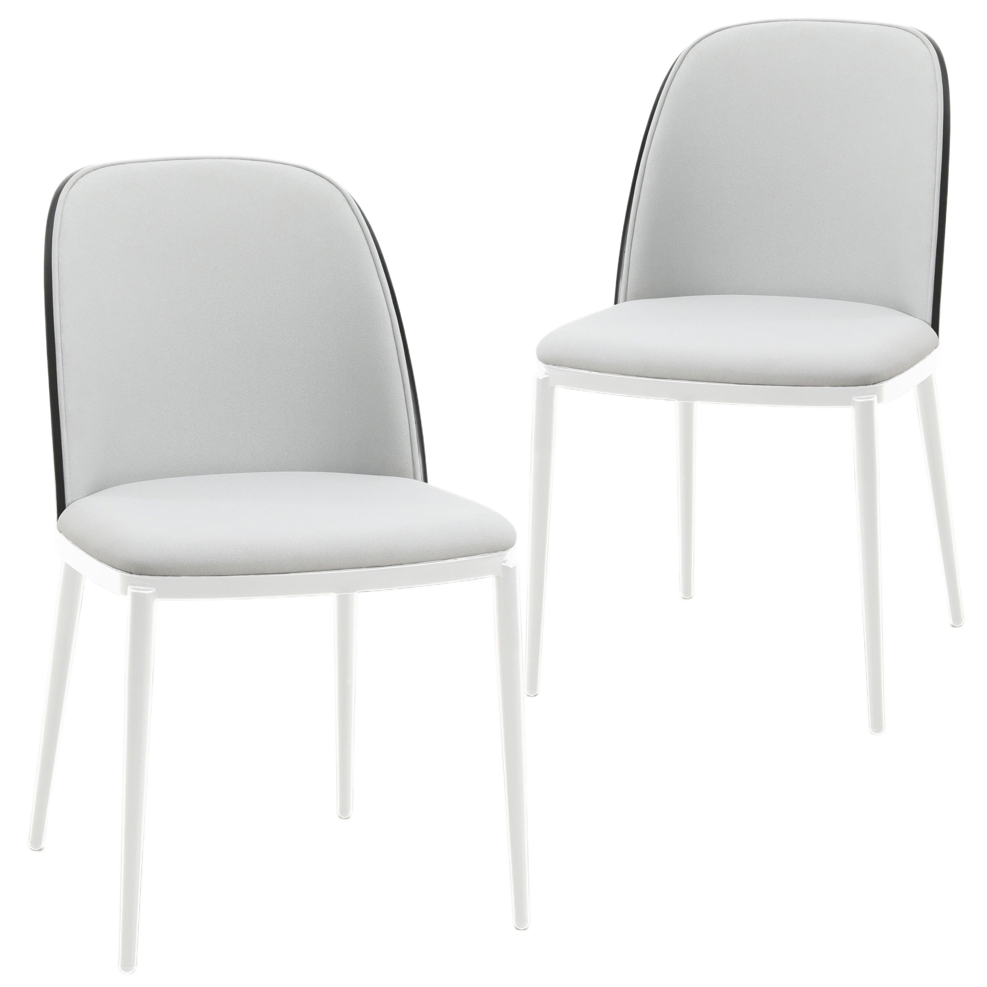 Tule Mid-Century Modern Dining Side Chair with Velvet Seat and White Powder-Coated Steel Frame, Set of 2