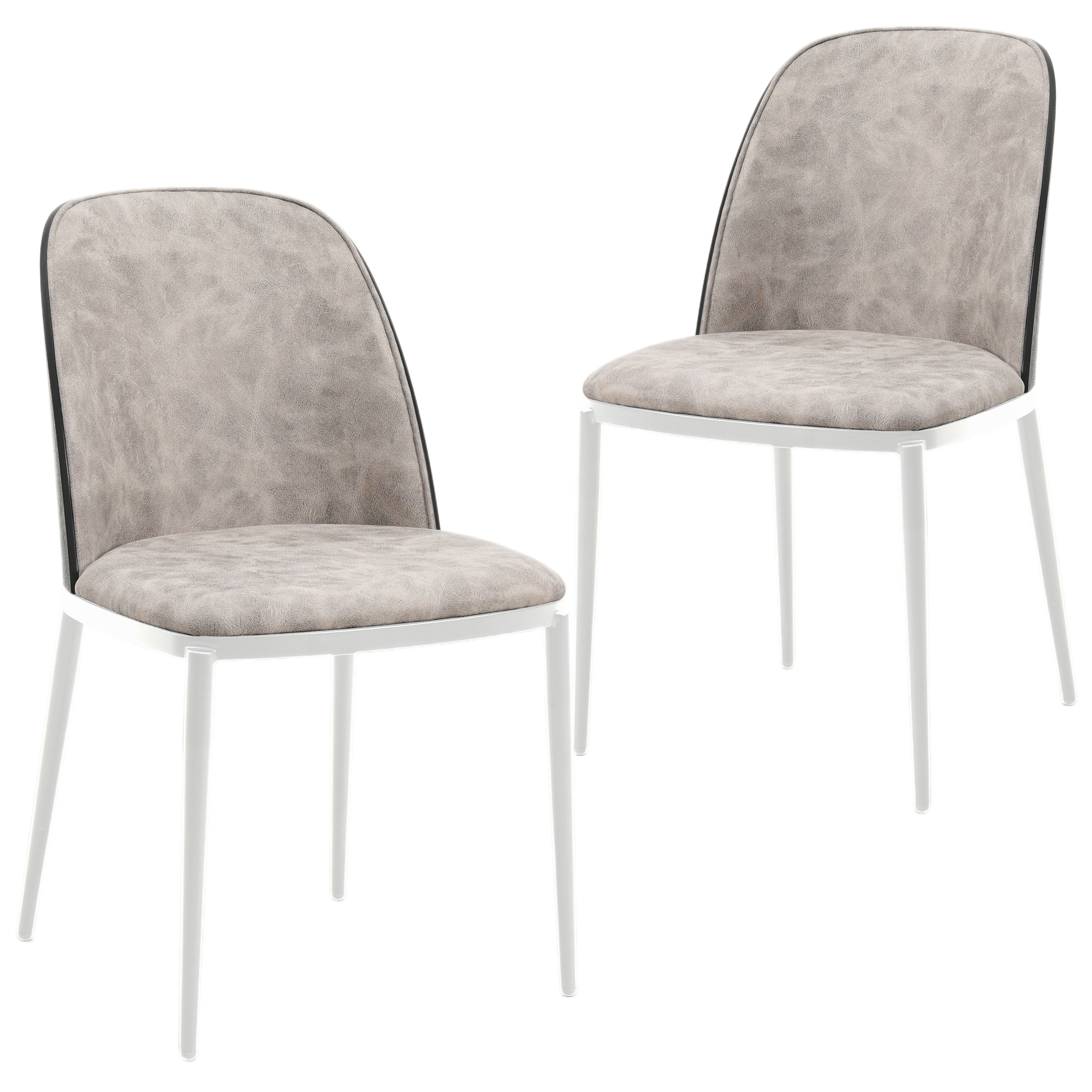 Tule Mid-Century Modern Dining Side Chair with Suede Seat and White Powder-Coated Steel Frame, Set of 2