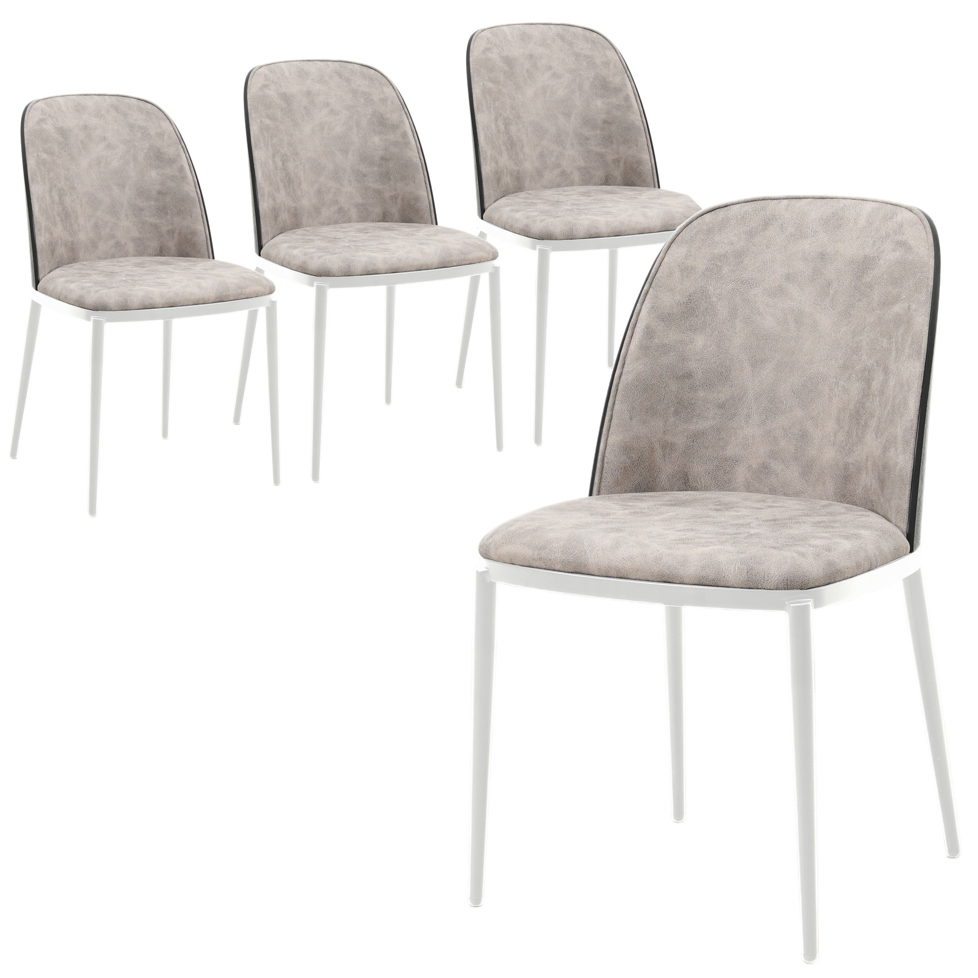 Tule Mid-Century Modern Dining Side Chair with Suede Seat and White Powder-Coated Steel Frame, Set of 4