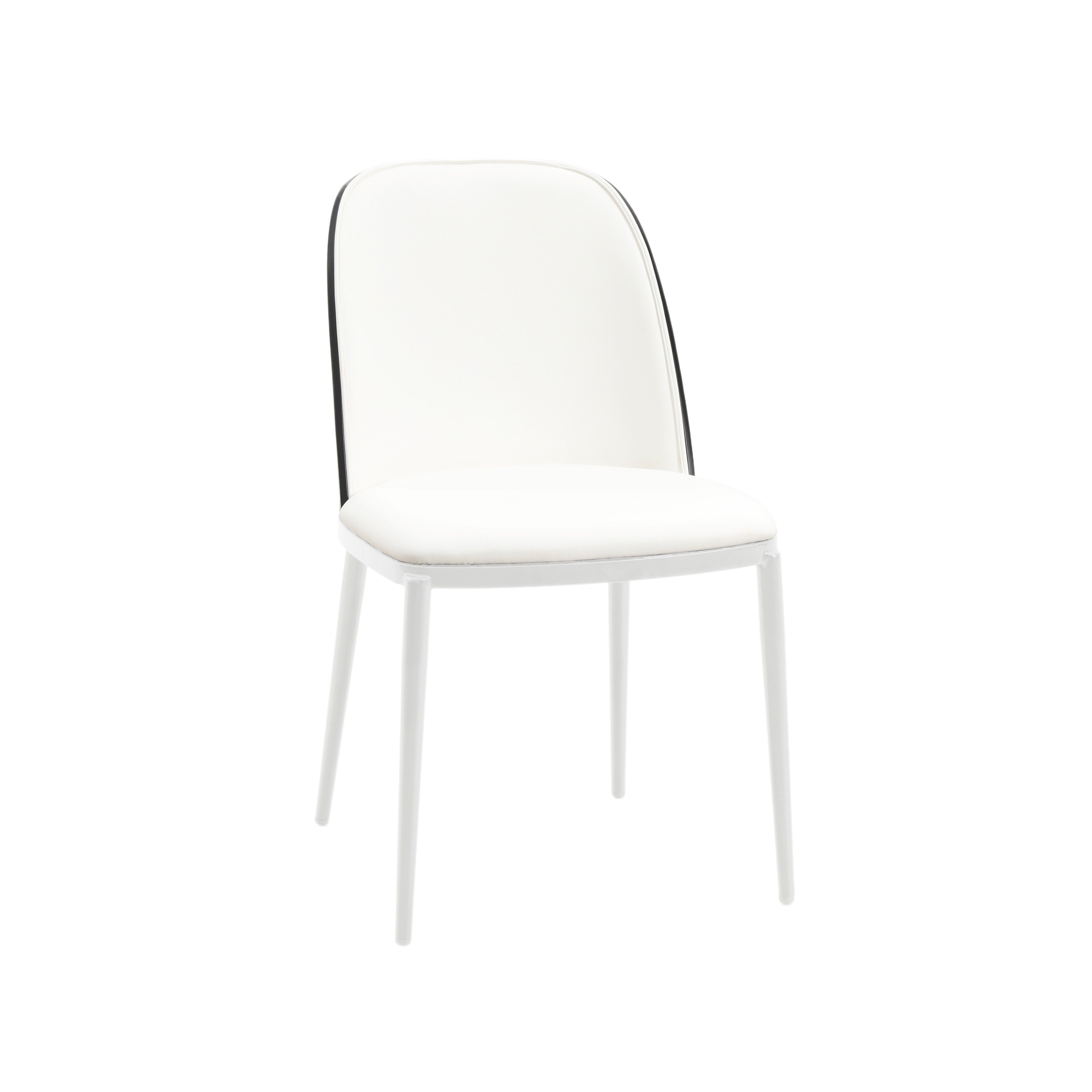 Tule Mid-Century Modern Dining Side Chair with Leather Seat and White Powder-Coated Steel Frame