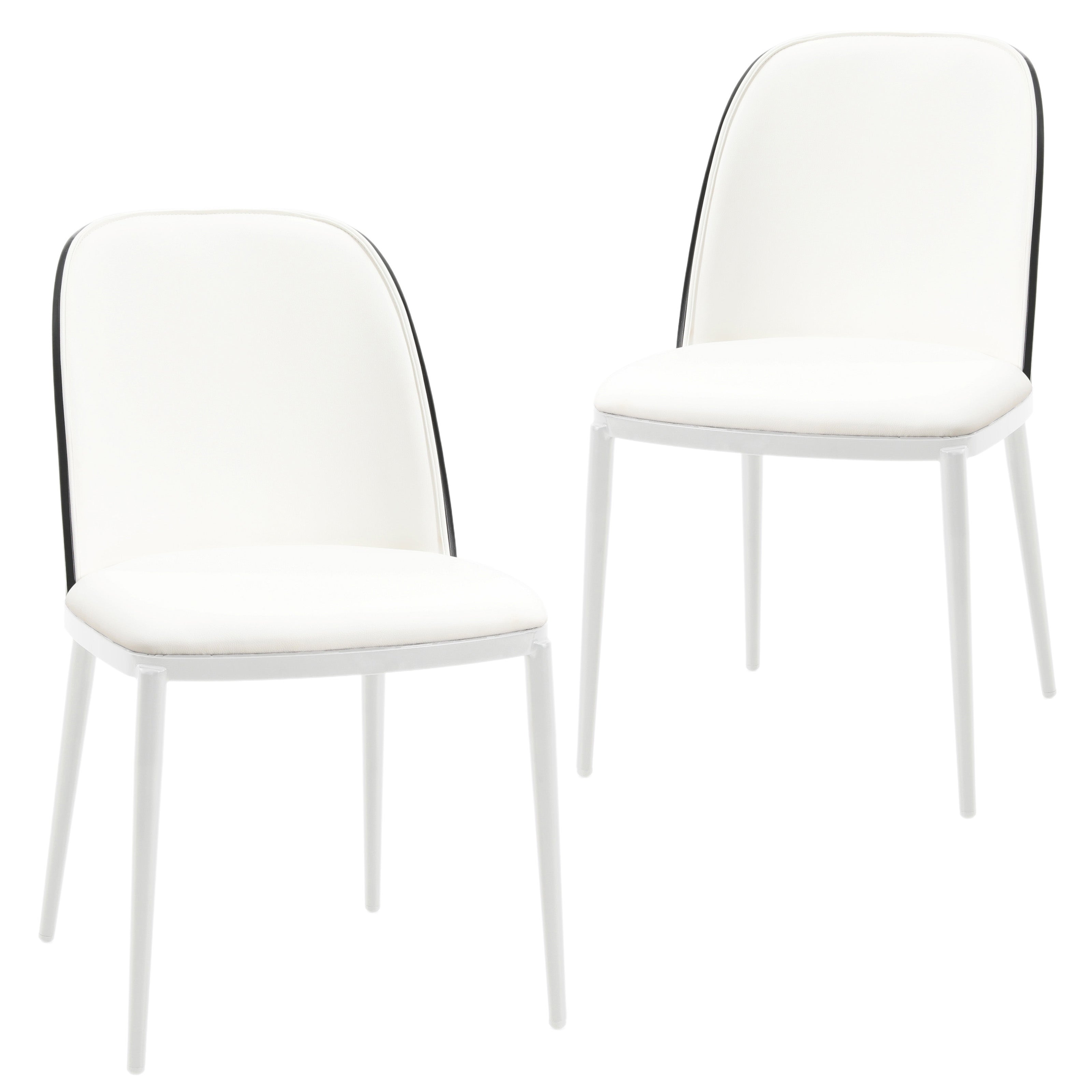 Tule Mid-Century Modern Dining Side Chair with Leather Seat and White Powder-Coated Steel Frame, Set of 2