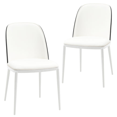 Tule Mid-Century Modern Dining Side Chair with Leather Seat and White Powder-Coated Steel Frame, Set of 2
