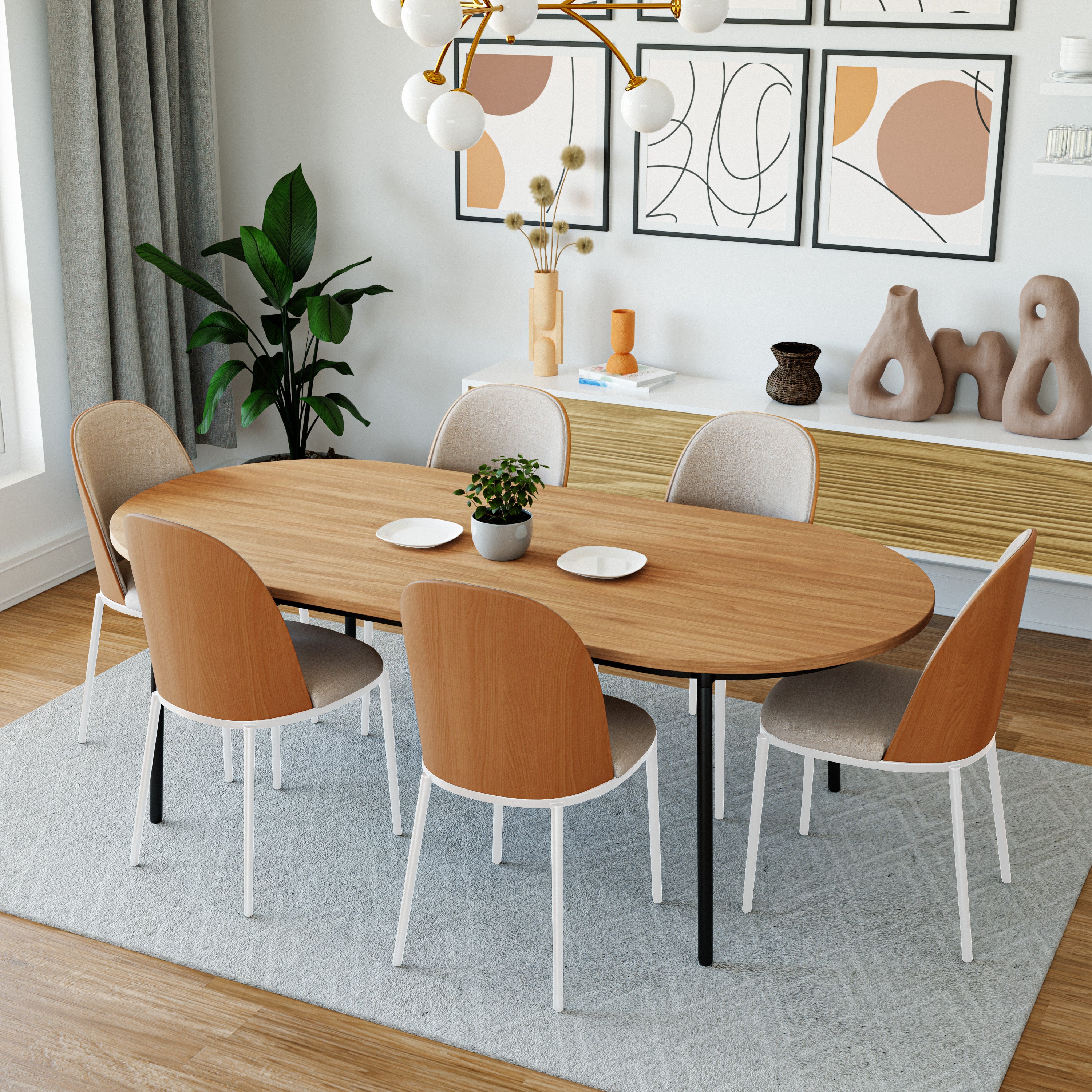 Tule Mid-Century Modern Dining Side Chair with Velvet Seat and White Powder-Coated Steel Frame