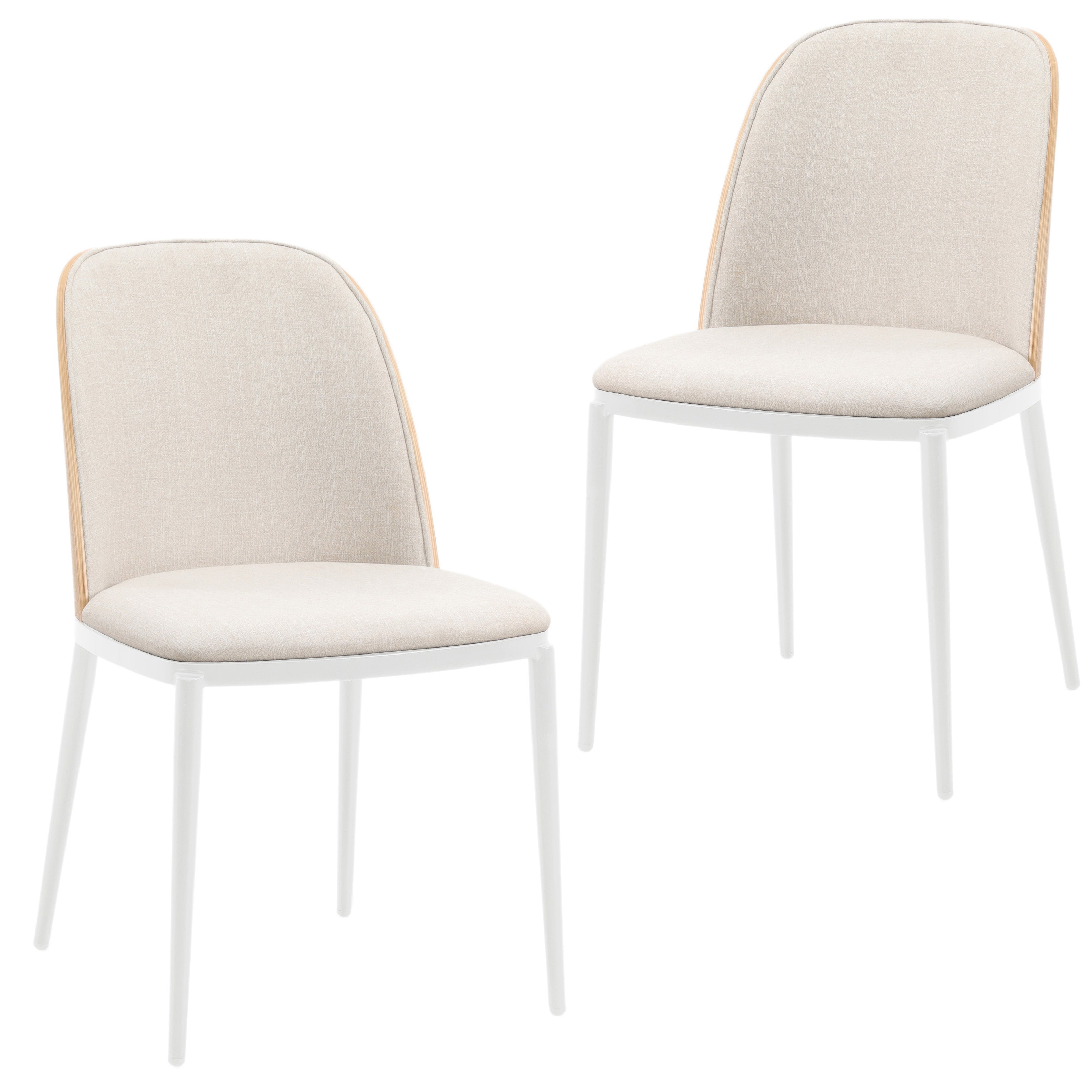 Tule Mid-Century Modern Dining Side Chair with Velvet Seat and White Powder-Coated Steel Frame, Set of 2