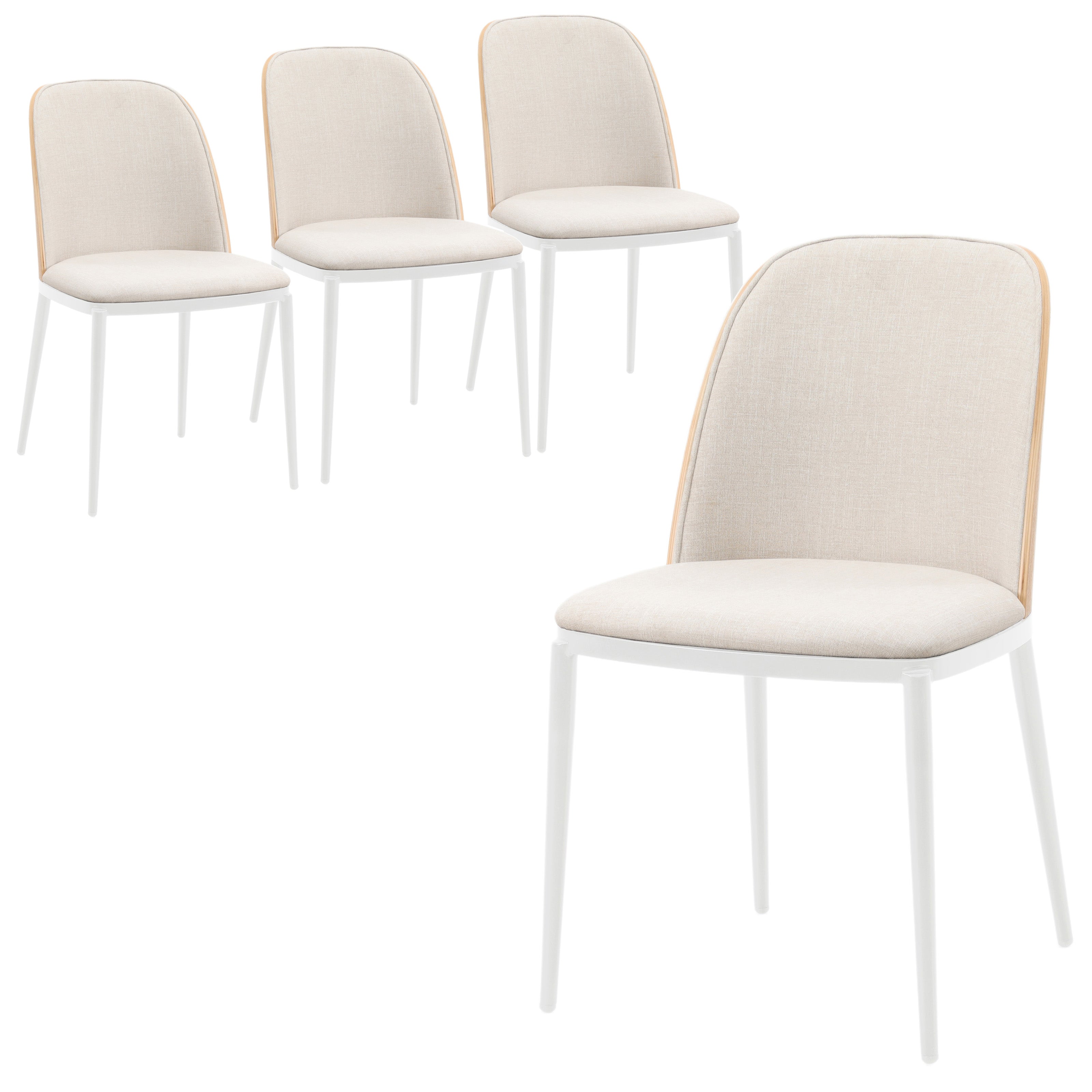 Tule Mid-Century Modern Dining Side Chair with Velvet Seat and White Powder-Coated Steel Frame, Set of 4