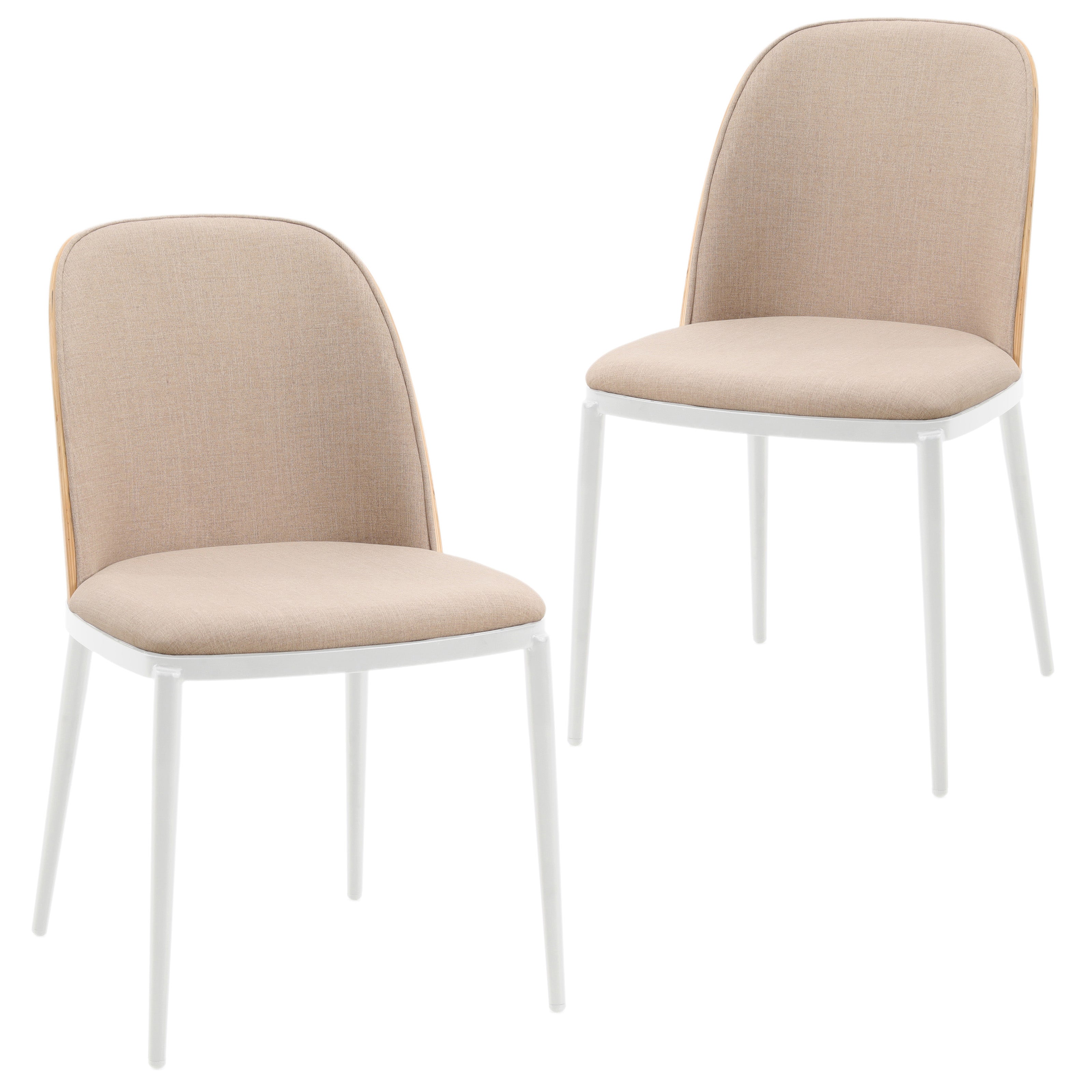 Tule Mid-Century Modern Dining Side Chair with Velvet Seat and White Powder-Coated Steel Frame, Set of 2