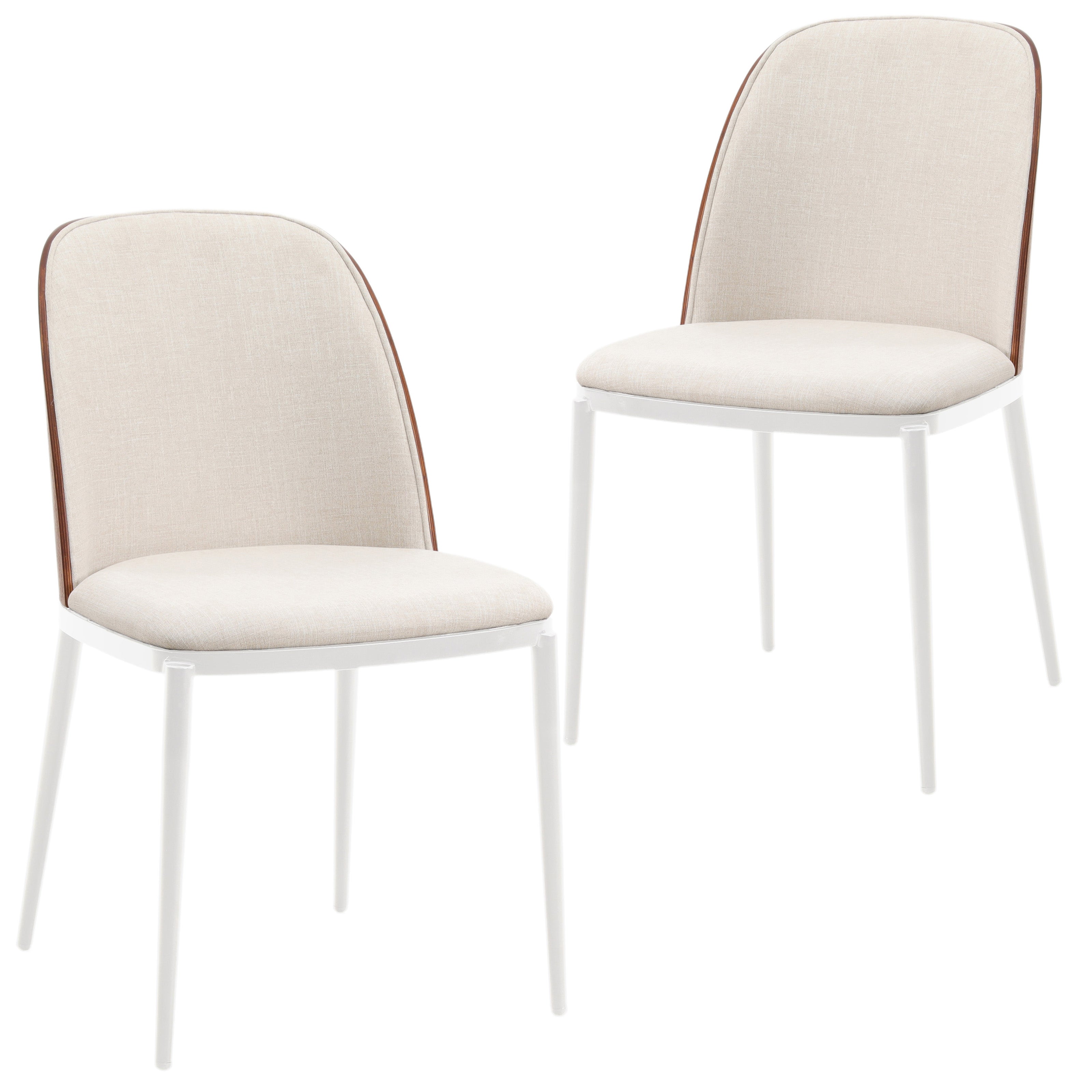 Tule Mid-Century Modern Dining Side Chair with Velvet Seat and White Powder-Coated Steel Frame, Set of 2