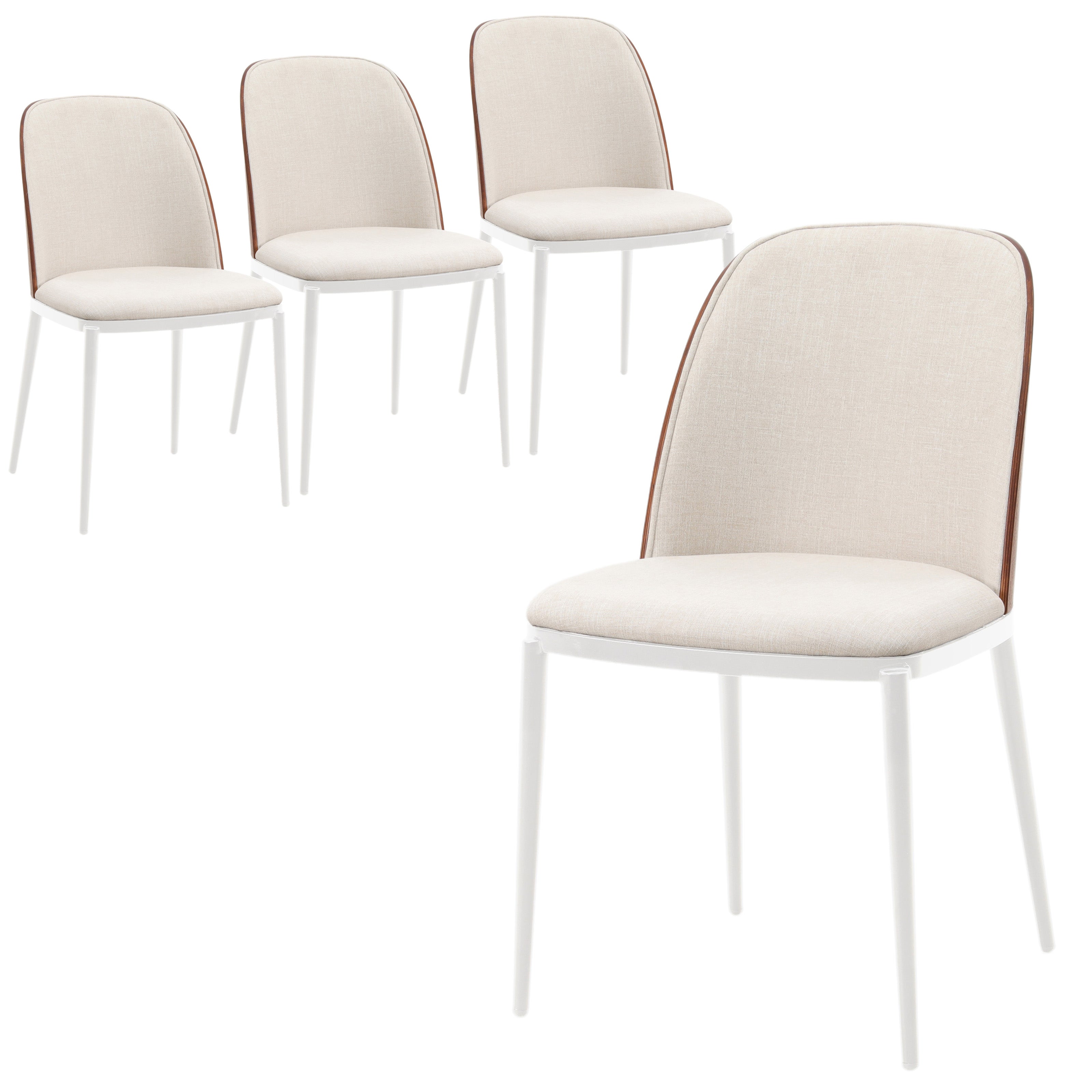 Tule Mid-Century Modern Dining Side Chair with Velvet Seat and White Powder-Coated Steel Frame, Set of 4