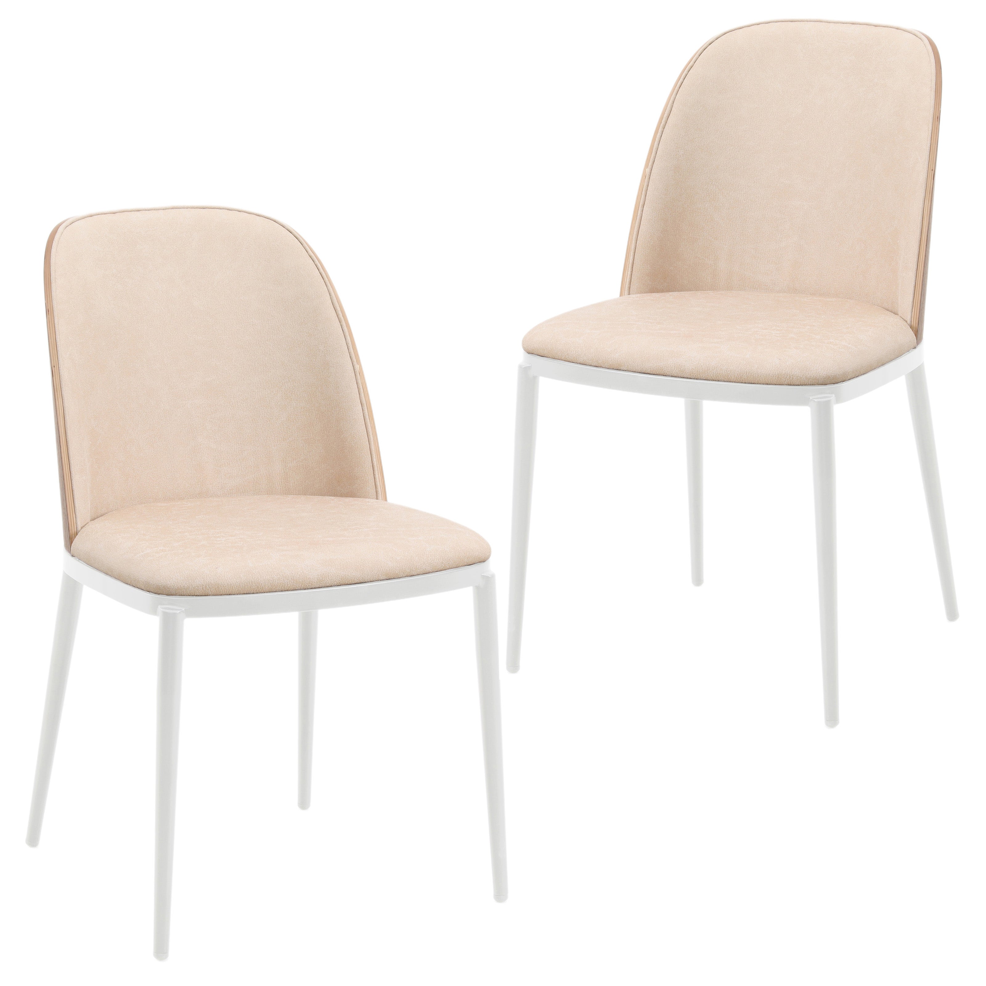 Tule Mid-Century Modern Dining Side Chair with Leather Seat and White Powder-Coated Steel Frame, Set of 2