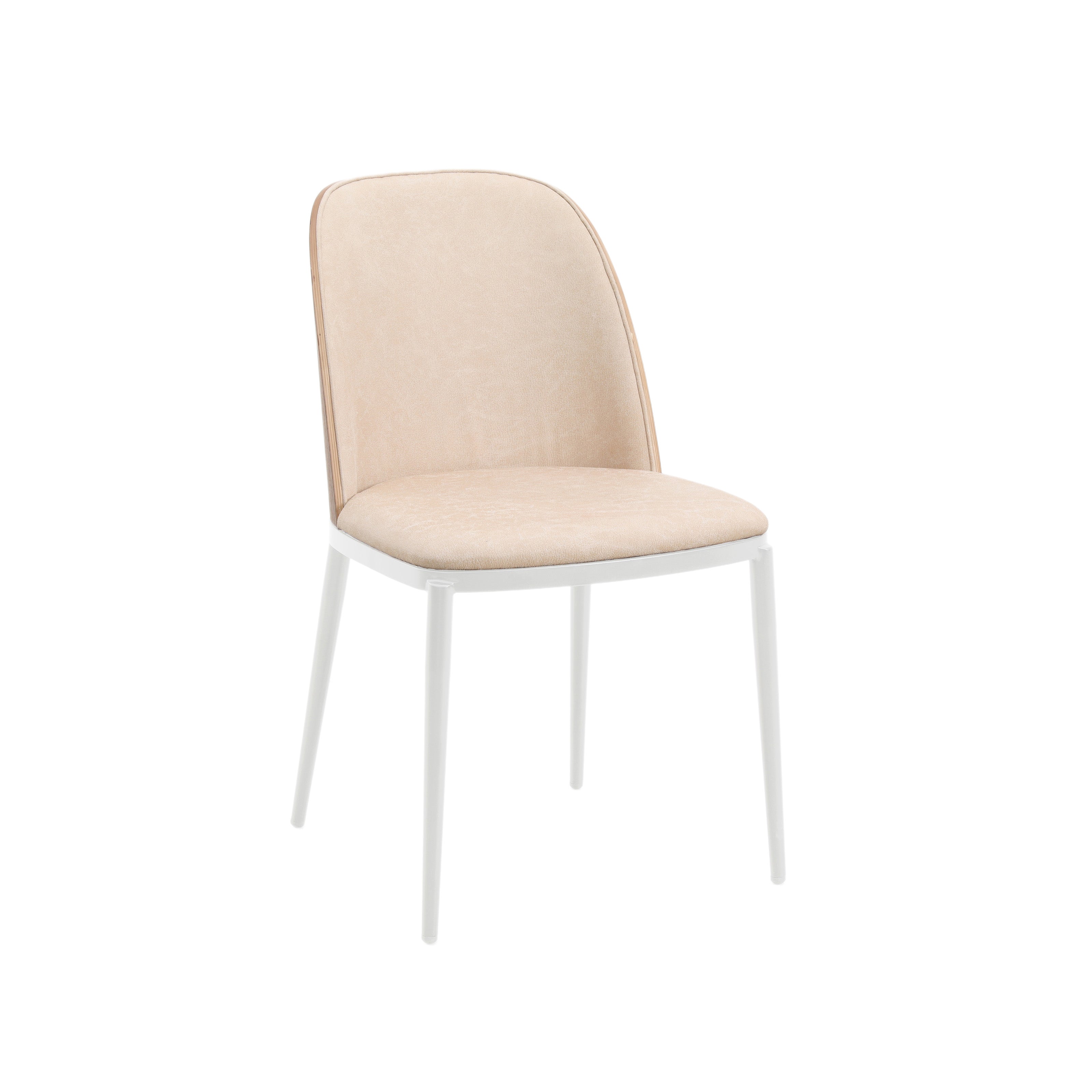 Tule Mid-Century Modern Dining Side Chair with Leather Seat and White Powder-Coated Steel Frame