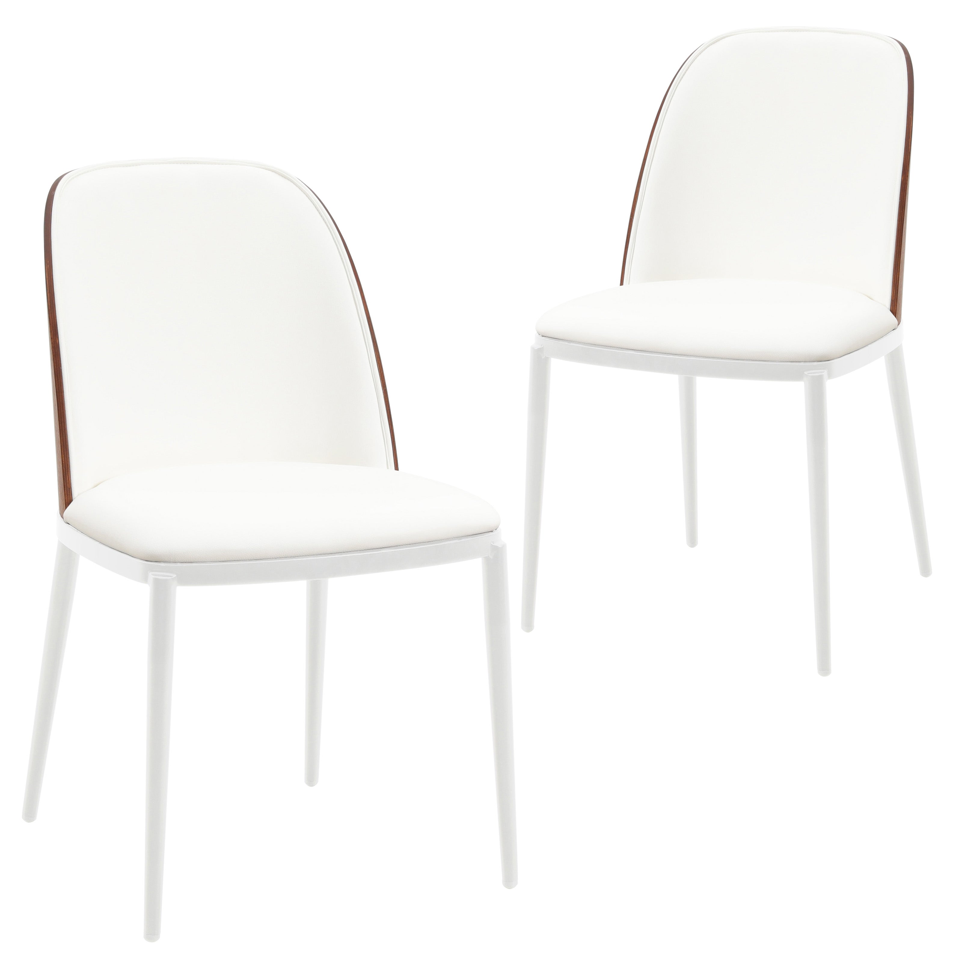 Tule Mid-Century Modern Dining Side Chair with Leather Seat and White Powder-Coated Steel Frame, Set of 2