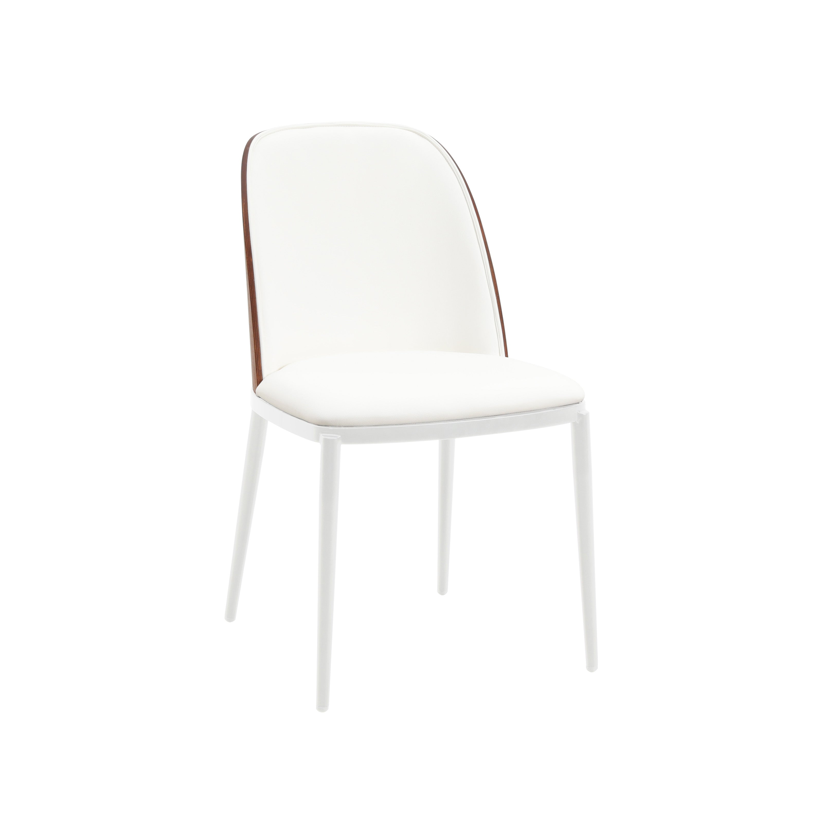 Tule Mid-Century Modern Dining Side Chair with Leather Seat and White Powder-Coated Steel Frame