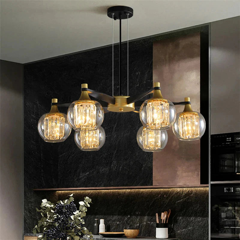 Tia Crystal Glass Globe Multi Light Chandelier