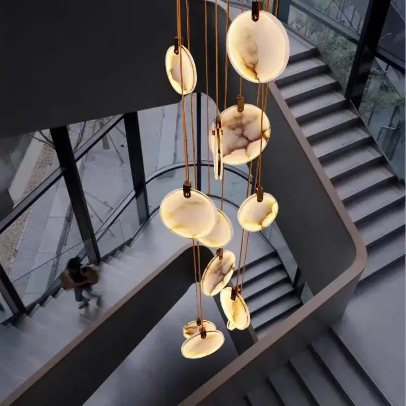Tuya Marble Large Hanging Stairwell Lighting Chandelier