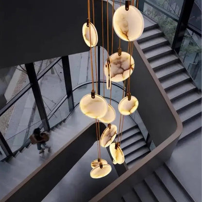 Tuya Marble Large Hanging Stairwell Lighting Chandelier