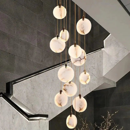 Tuya Marble Large Hanging Stairwell Lighting Chandelier