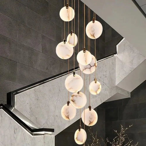 Tuya Marble Large Hanging Stairwell Lighting Chandelier