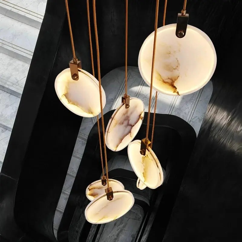 Tuya Marble Large Hanging Stairwell Lighting Chandelier