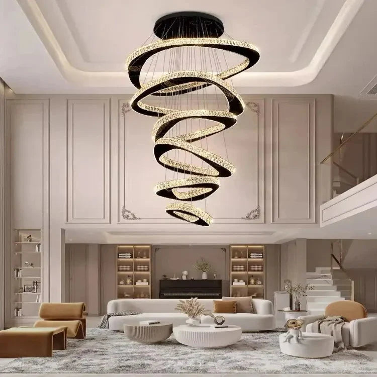 Twisted Ring Led Light Chandelier for High Ceiling