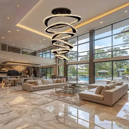Twisted Ring Led Light Chandelier for High Ceiling