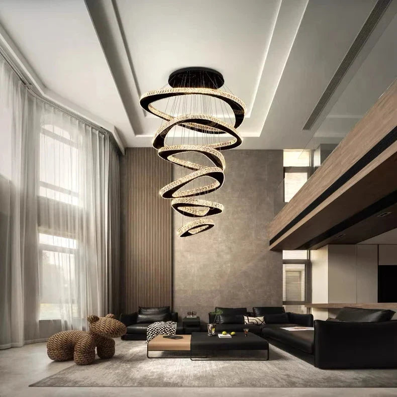 Twisted Ring Led Light Chandelier for High Ceiling
