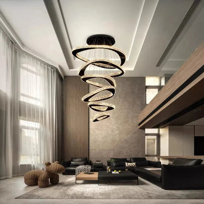 Twisted Ring Led Light Chandelier for High Ceiling