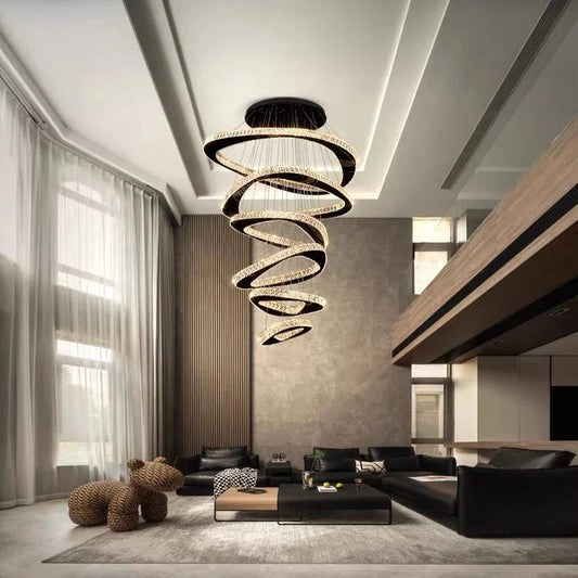 Twisted Ring Led Light Chandelier for High Ceiling