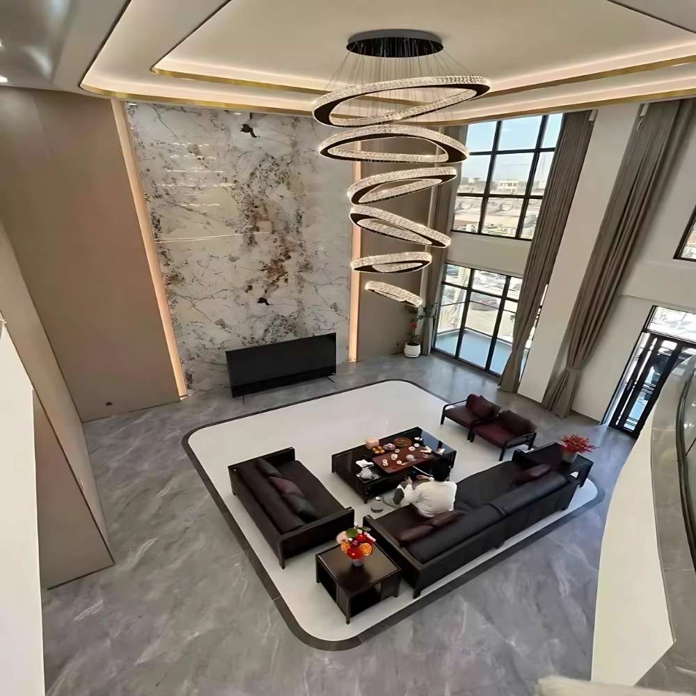 Twisted Ring Led Light Chandelier for High Ceiling