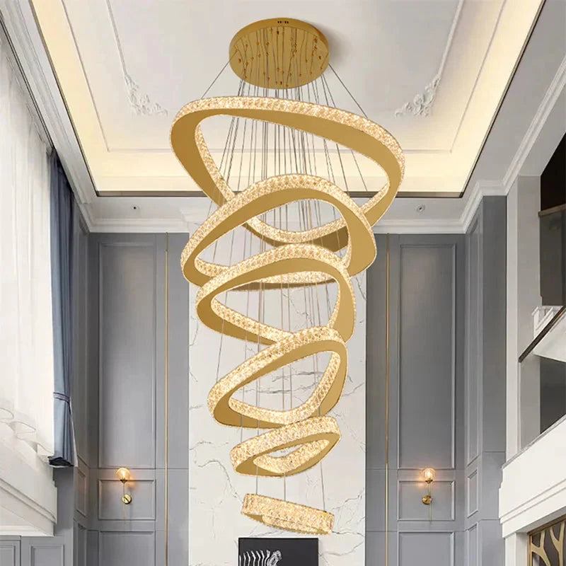 Twisted Ring Led Light Chandelier for High Ceiling