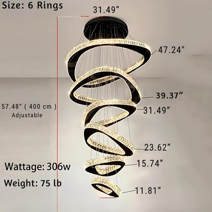 Twisted Ring Led Light Chandelier for High Ceiling