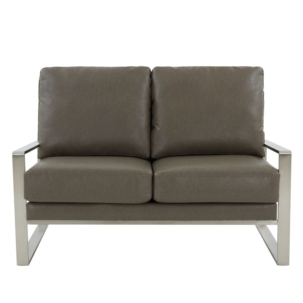 Emil Faux Leather Loveseat - Silver Frame