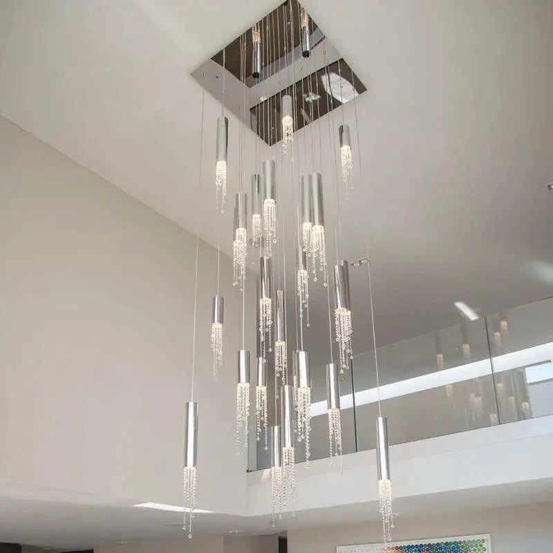 Ulas Modern Crystal Cascade LED Pendant Chandelier