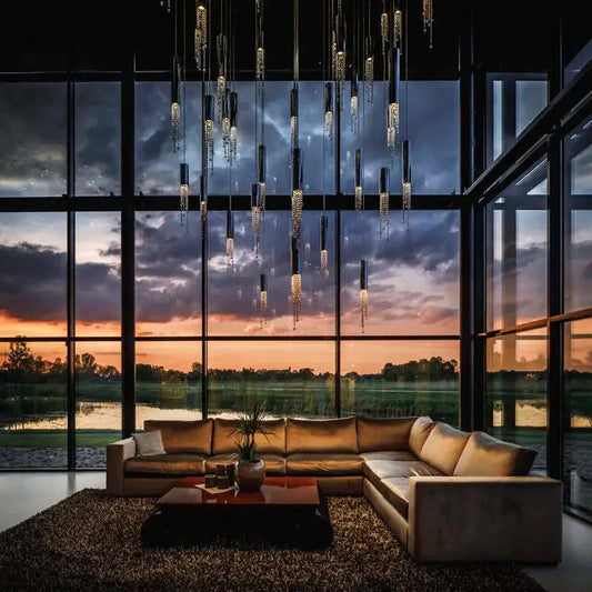 Ulas Modern Crystal Cascade LED Pendant Chandelier