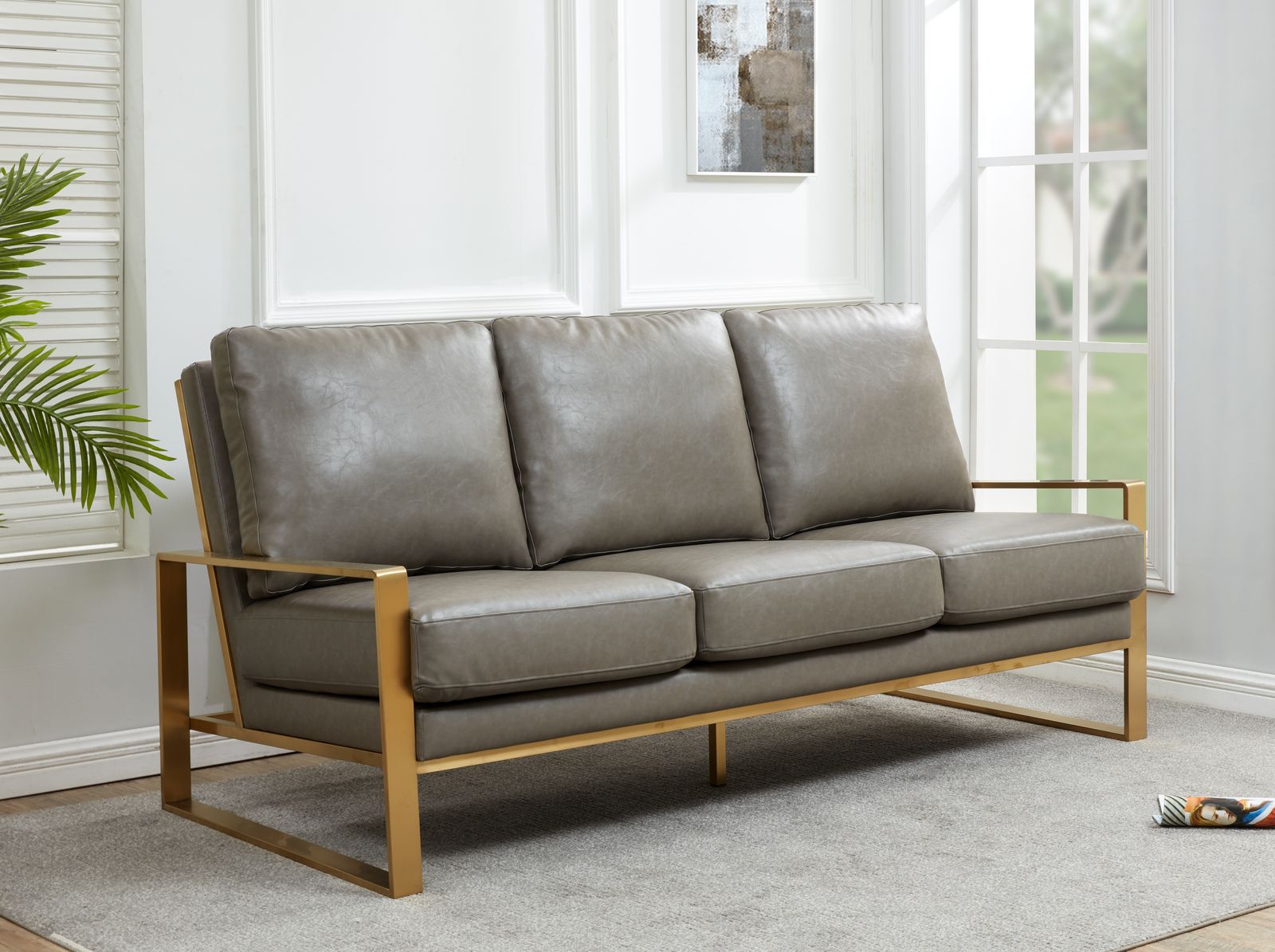 Emil Leather Sofa - Gold Frame