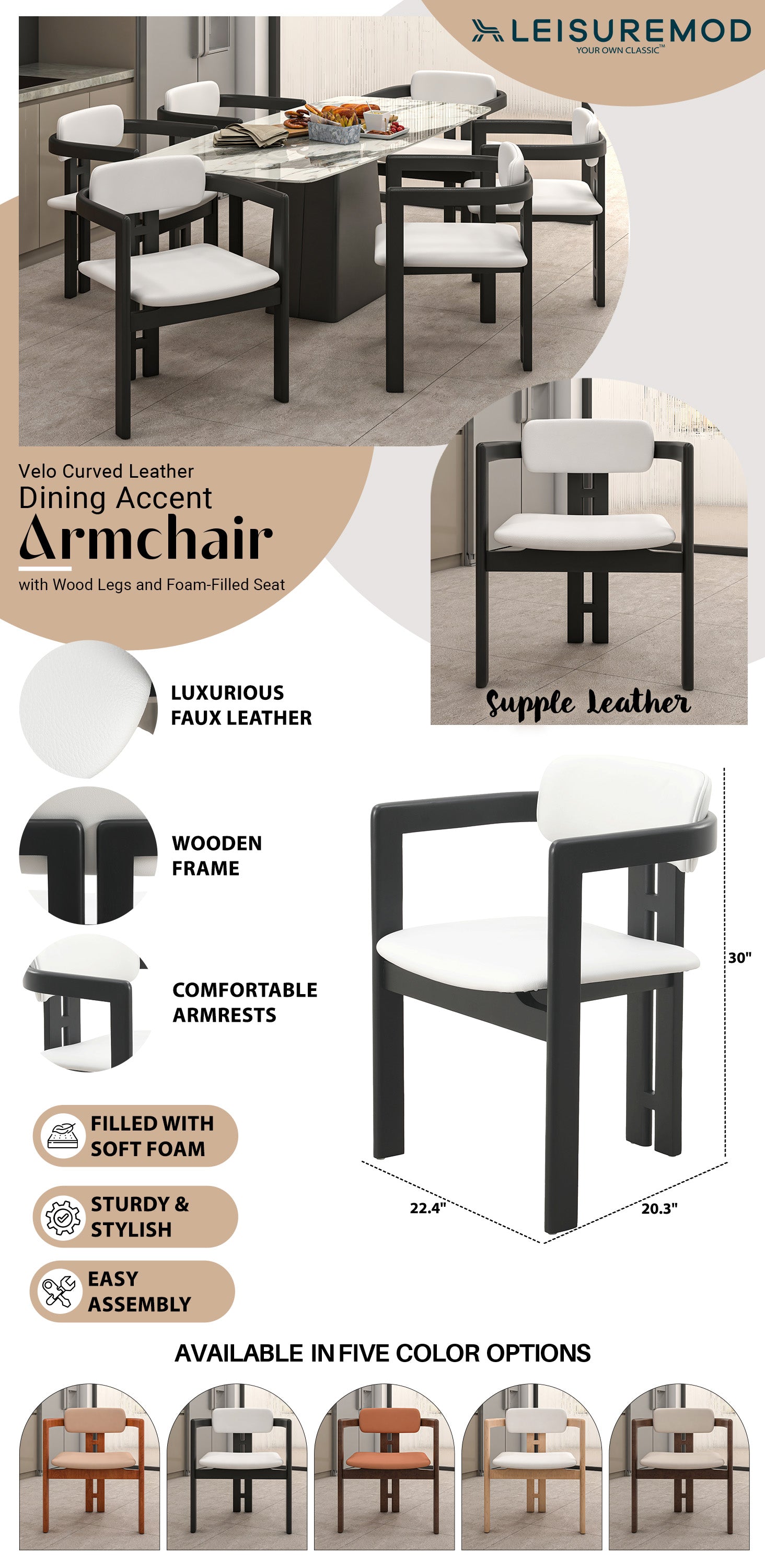 Velo Series Modern Dining Chair in Black Wood with Off White Seat