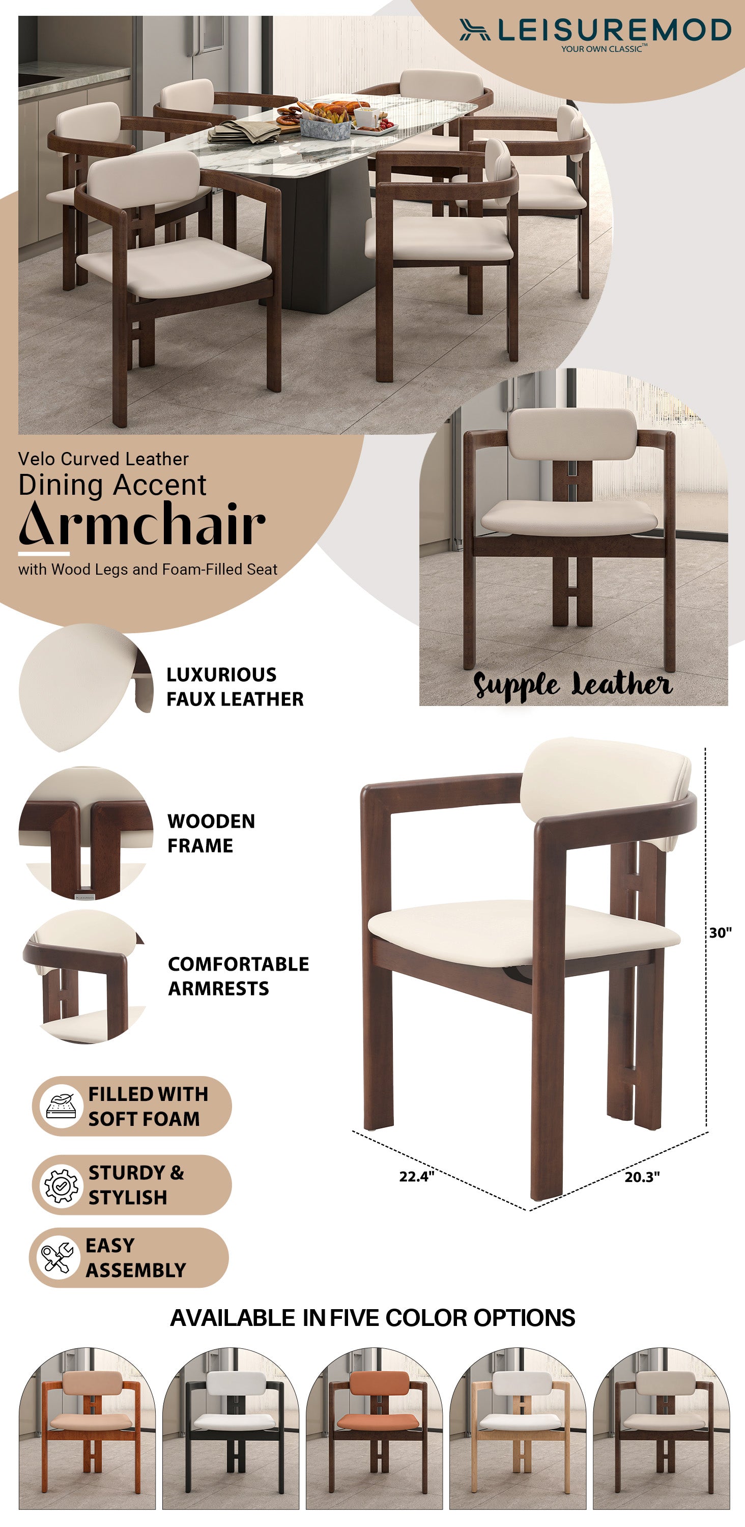 Velo Series Modern Dining Chair in Walnut Color Wood with Toupe Seat