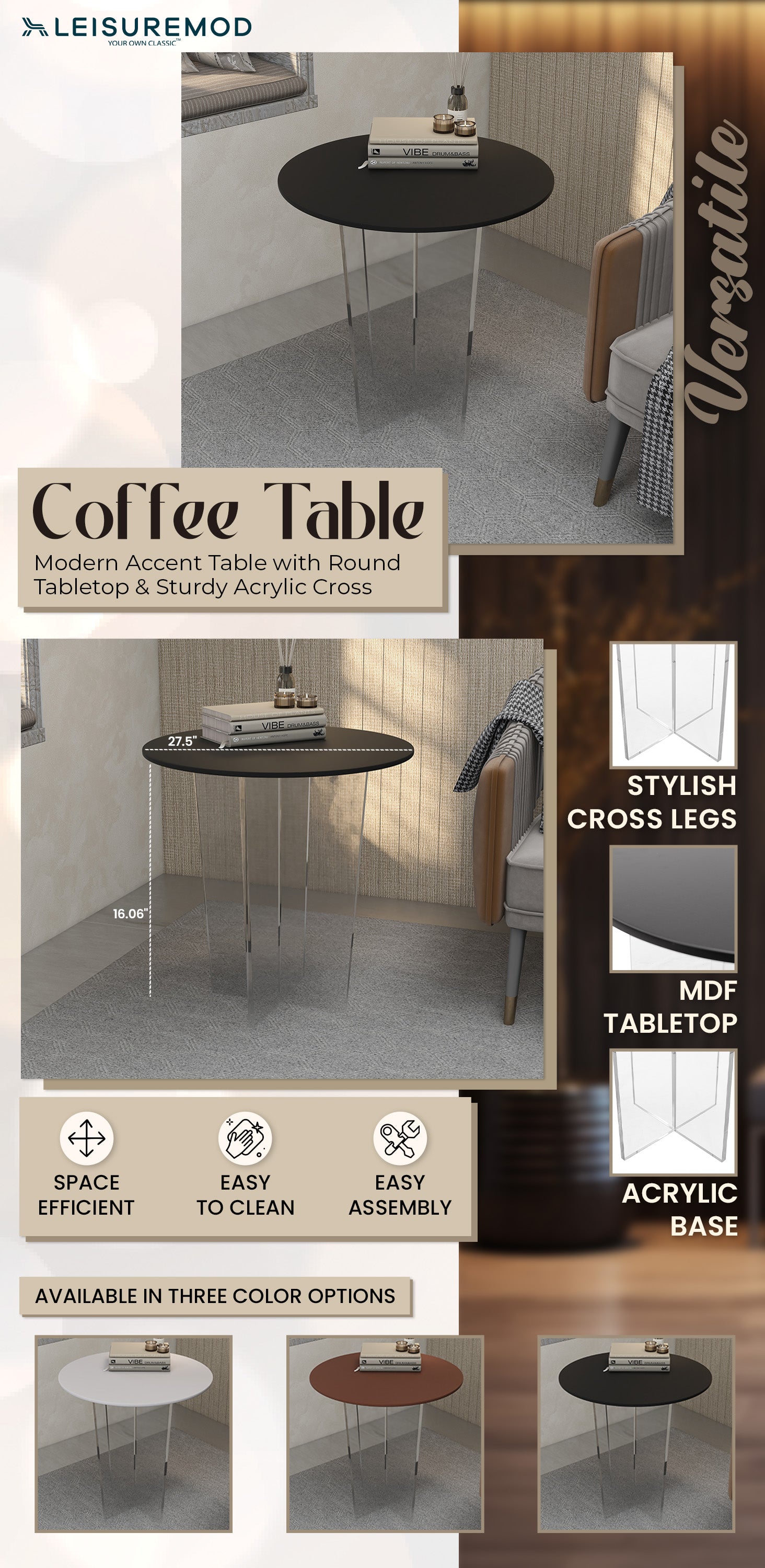 Valore Collection Acrylic Coffee Table With Black Top