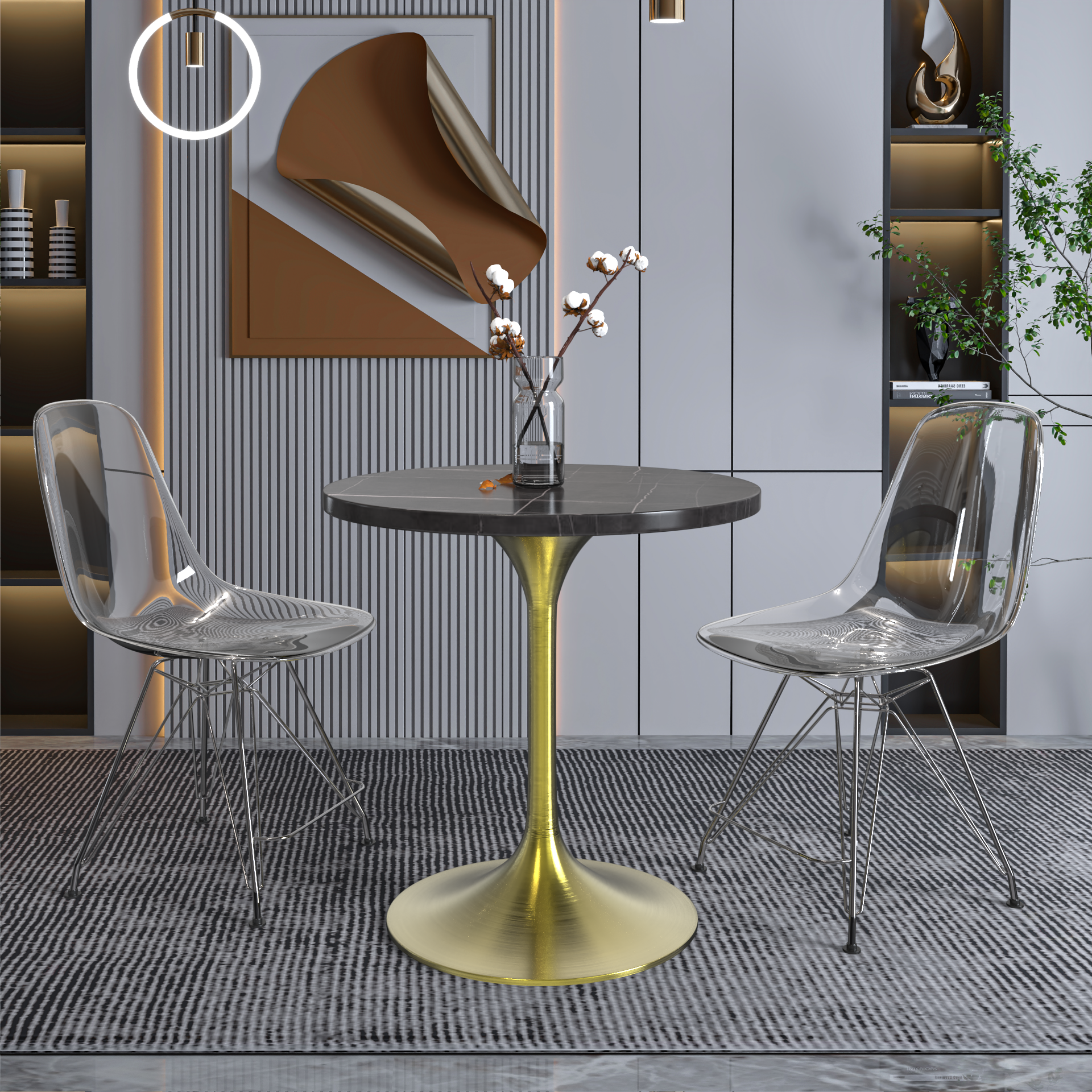 Vera 27" Round Dining Table - Gold Base Sintered Stone Top