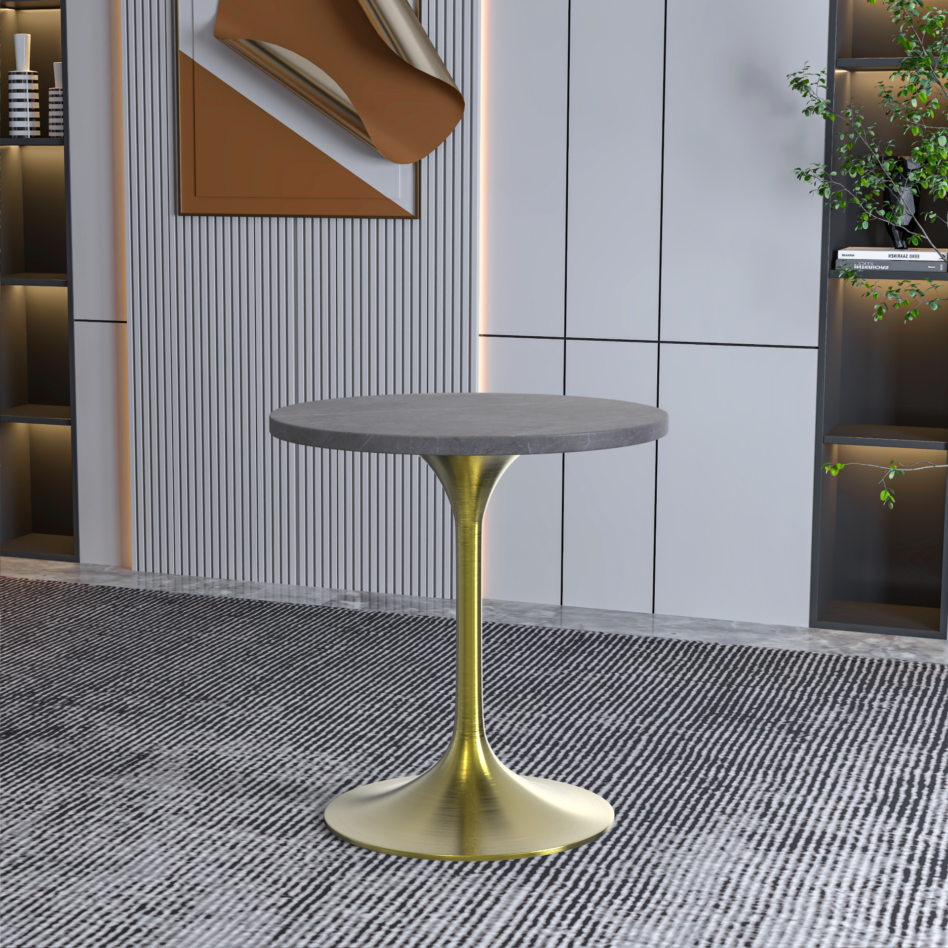 Vera 27" Round Dining Table - Gold Base Sintered Stone Top