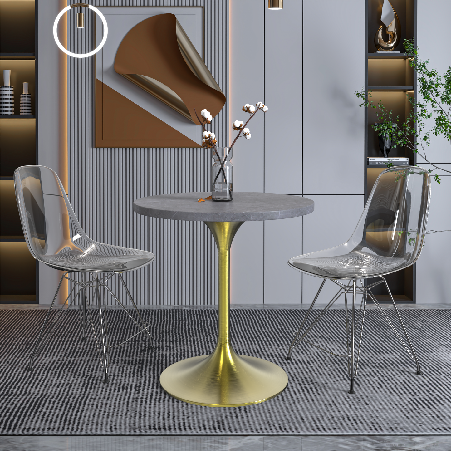 Vera 27" Round Dining Table - Gold Base Sintered Stone Top