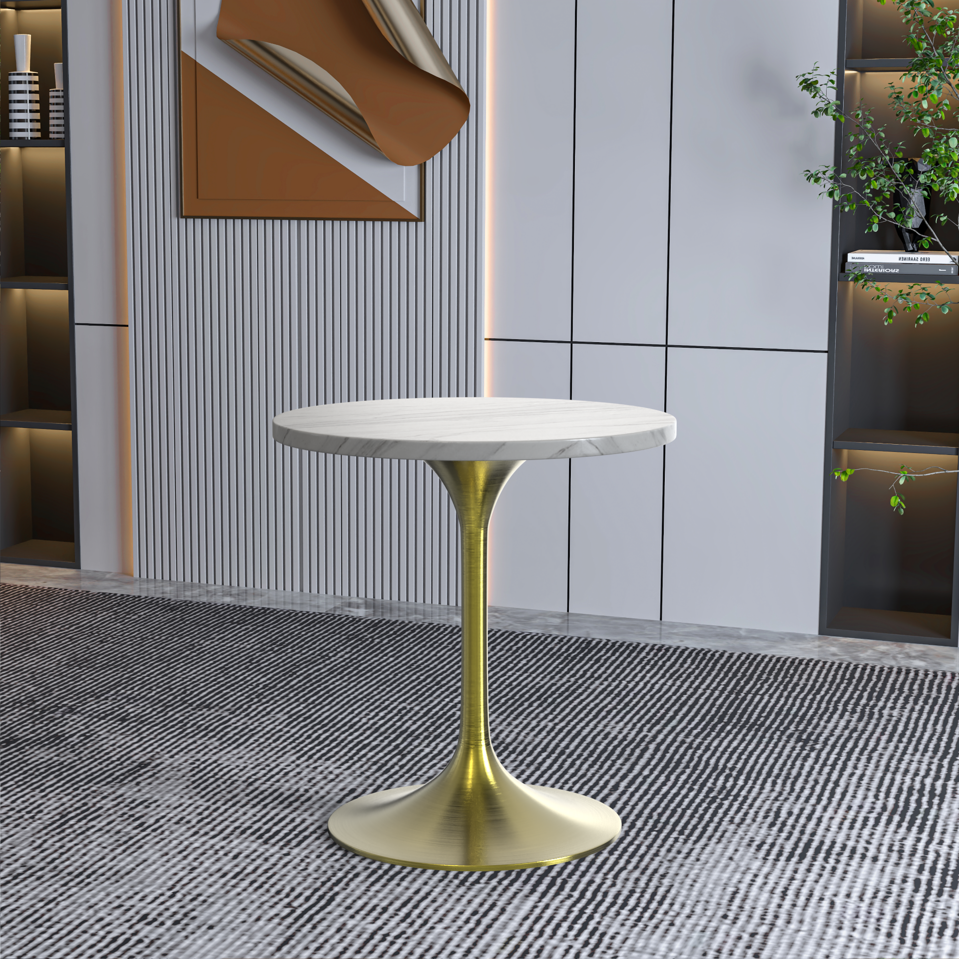 Vera 27" Round Dining Table - Gold Base Sintered Stone Top