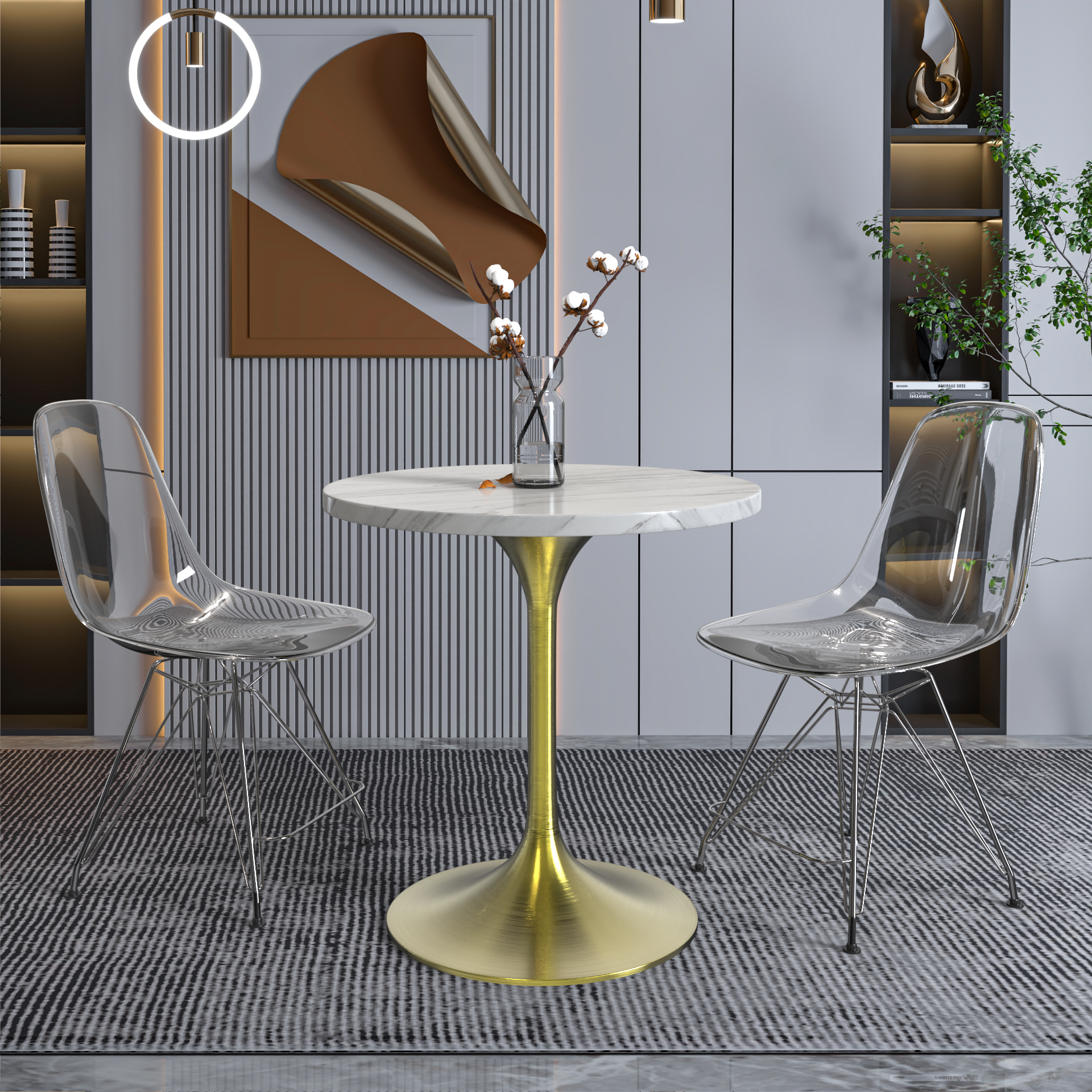 Vera 27" Round Dining Table - Gold Base Sintered Stone Top