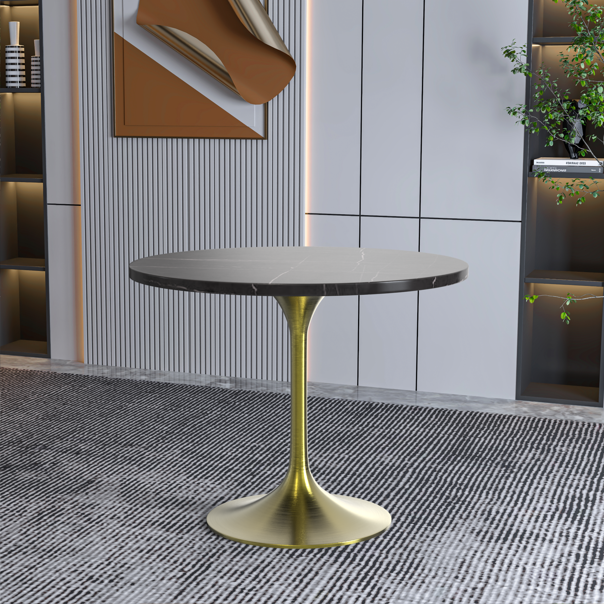 Vera 36" Round Dining Table - Gold Base Sintered Stone Top