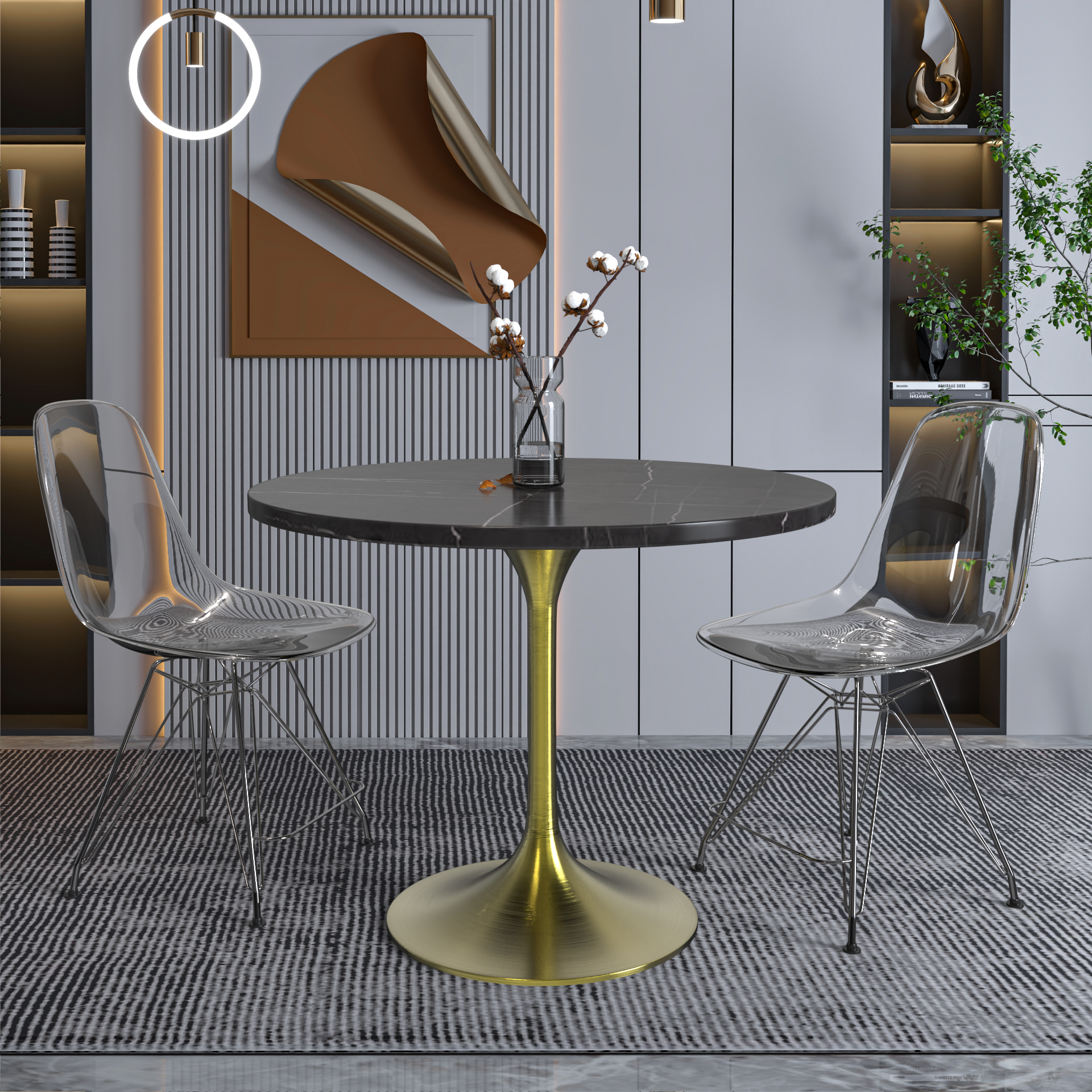 Vera 36" Round Dining Table - Gold Base Sintered Stone Top