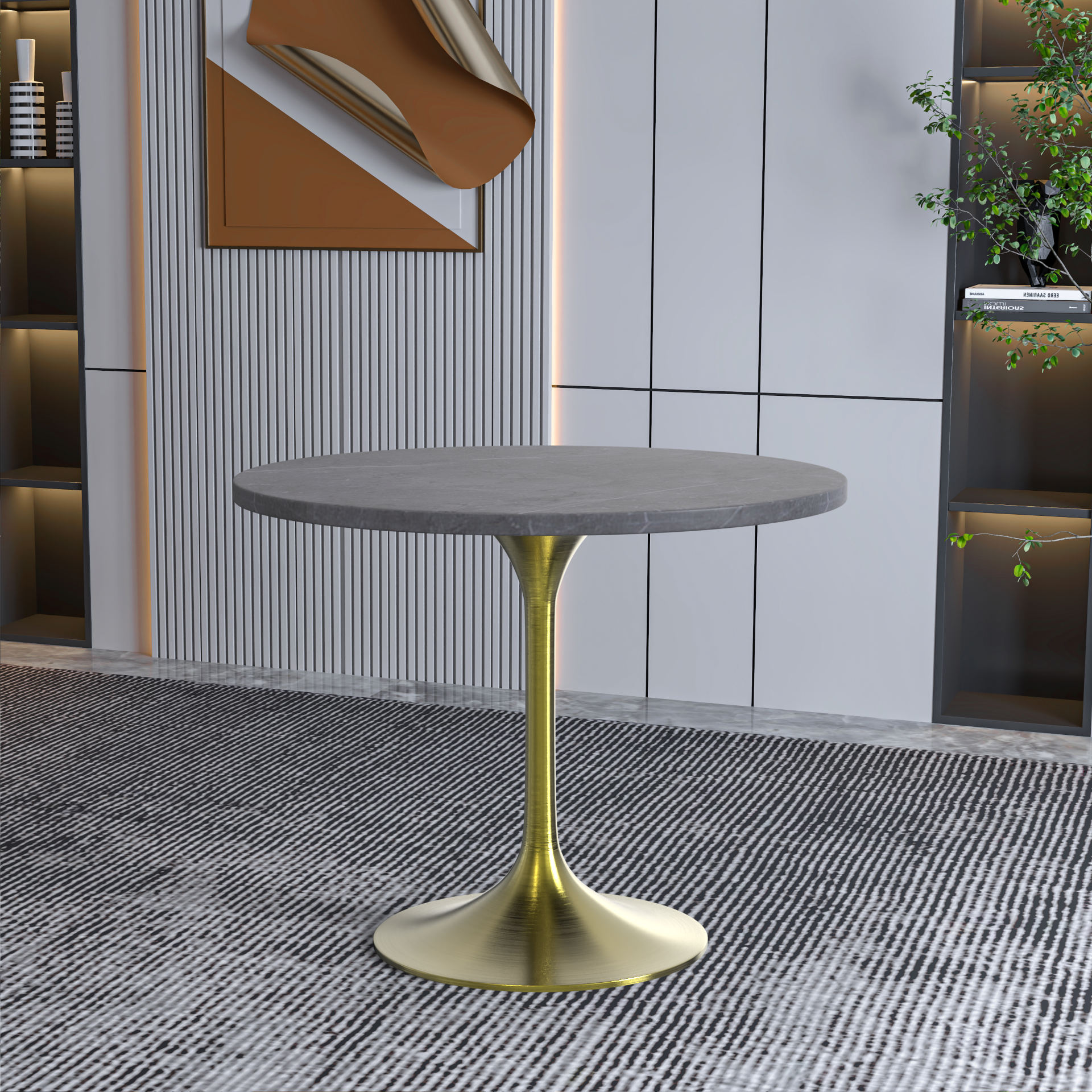 Vera 36" Round Dining Table - Gold Base Sintered Stone Top