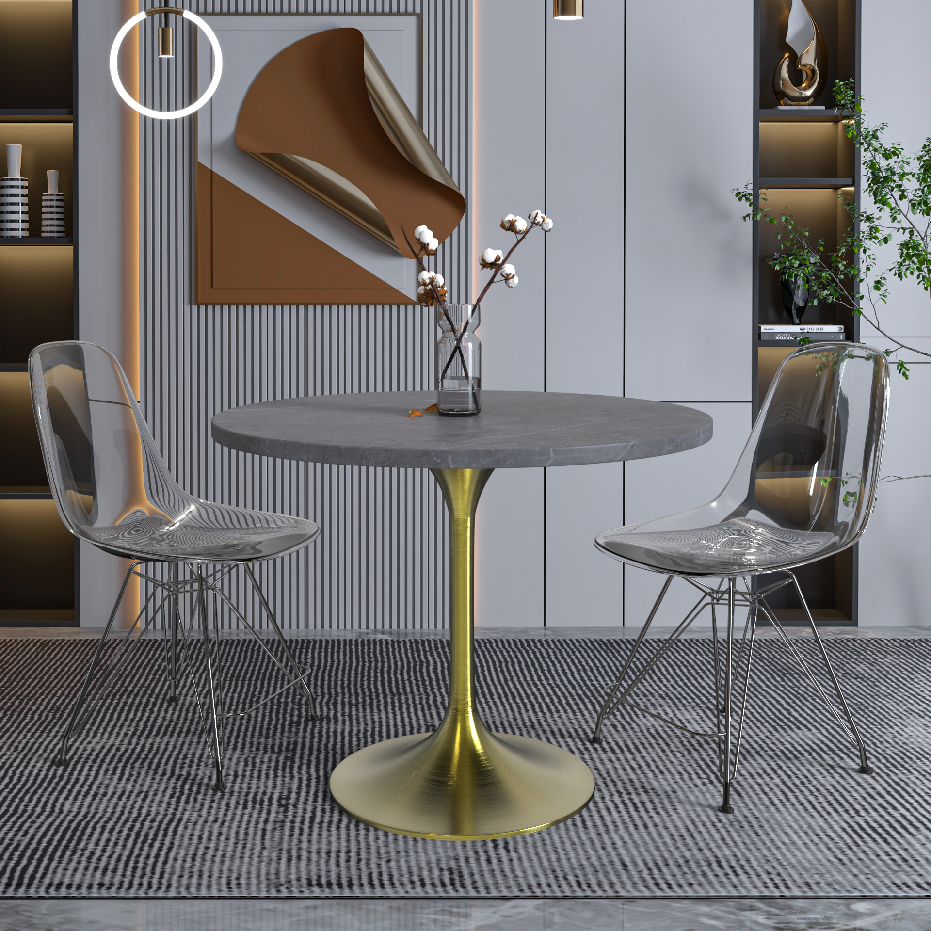 Vera 36" Round Dining Table - Gold Base Sintered Stone Top