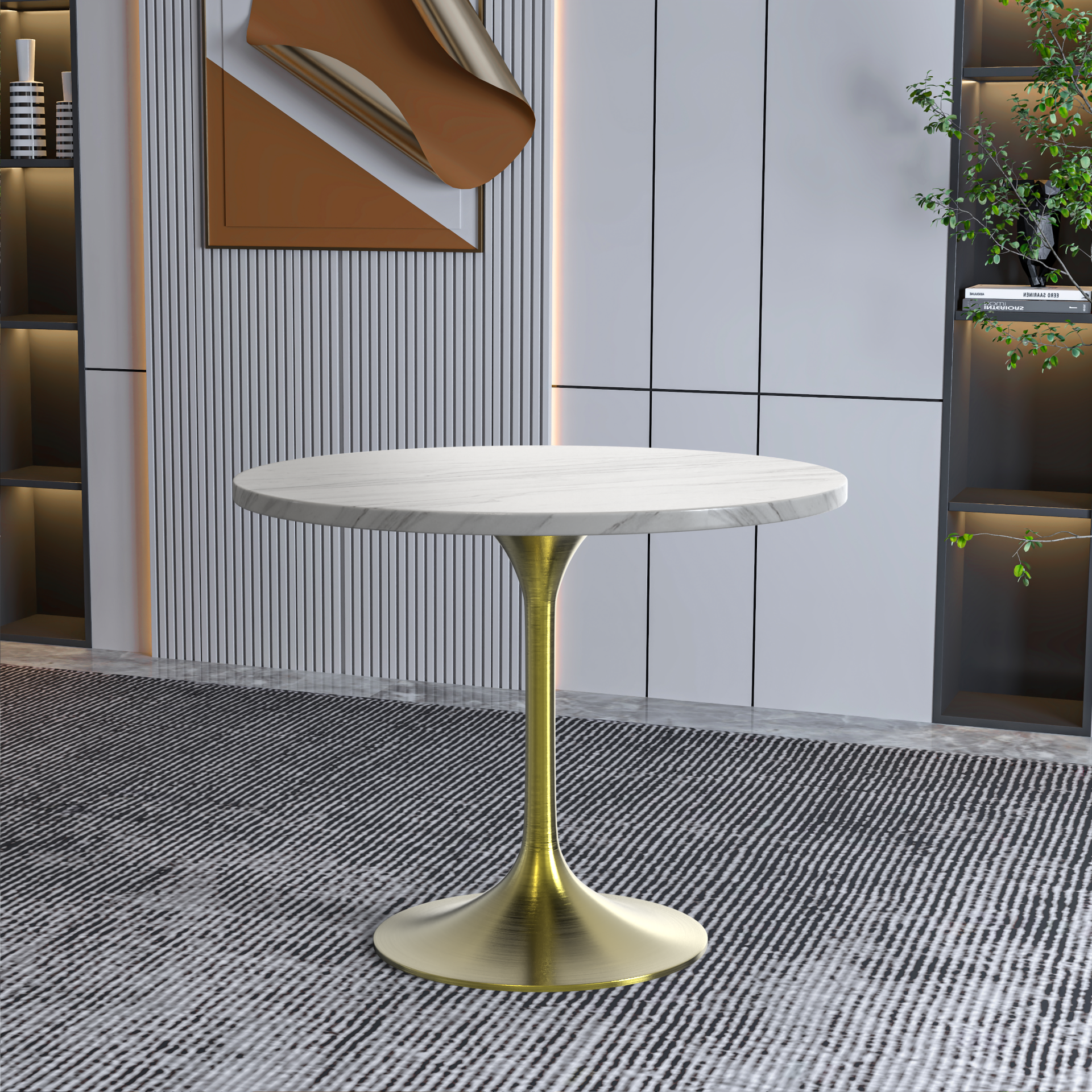 Vera 36" Round Dining Table - Gold Base Sintered Stone Top