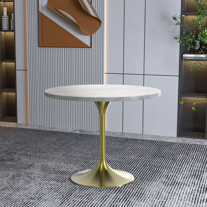 Vera 36" Round Dining Table - Gold Base Sintered Stone Top