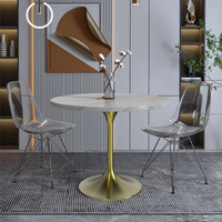 Vera 36" Round Dining Table - Gold Base Sintered Stone Top