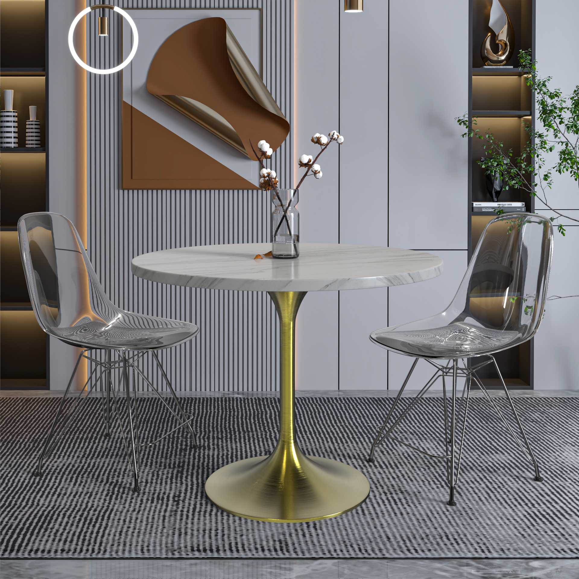 Vera 36" Round Dining Table - Gold Base Sintered Stone Top